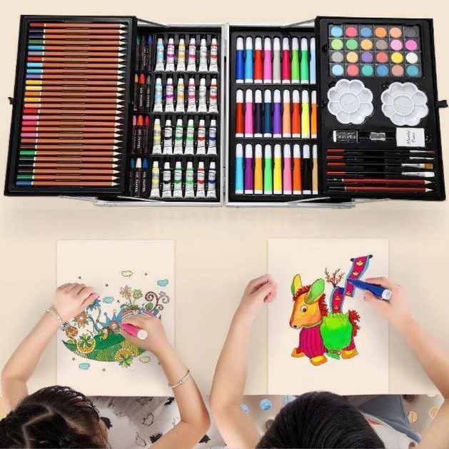 Дитячий набір для творчості Єдиниріг 145 предметів в алюмінієвій валізі, Набір для малювання