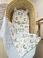 Набор в детскую колясочку хлопковый простынь на резинке ортопедическая подушка плед