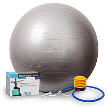 М'яч для фітнесу (фітбол) PowerPlay 4001 Ø75 cm Gymball Сріблястий + помпа