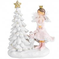 Статуетка новорічна з підсвіткою принцеса з кроликом біля ялинки "Зимова прогулянка" Білий Elisey (6014-053)