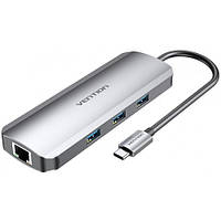 Док-станция Vention TOLHB USB3.1 Type-C-HDMI/USB 3.0x3/RJ45/SD/TF/TRRS 3.5mm/PD 100W Hub 9-in-1