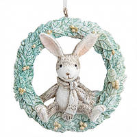 Подвеска новогодняя "Милый кролик" с венком Зеленый 8 см Elisey (2007-219)