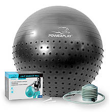М'яч для фітнесу (фітбол) напівмасажний PowerPlay 4003 Ø75 cm Gymball Темно-сірий + помпа