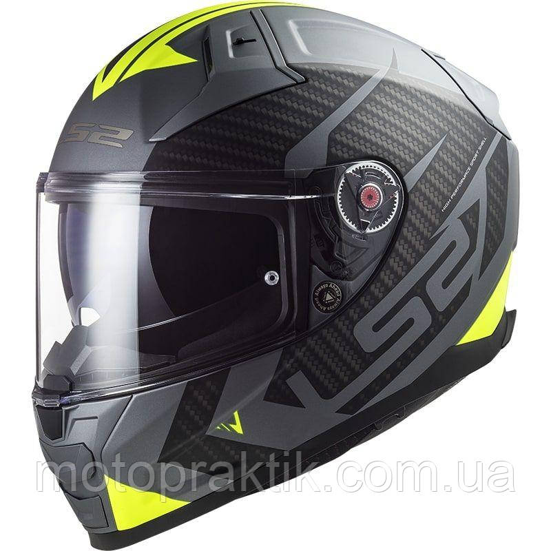 LS2 FF811 Vector 2 Splitter Matt Titanium Hi-Vis Yellow, XS Мотошолом інтеграл з окулярами
