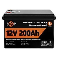 Аккумулятор LP LiFePO4 12V (12,8V) - 200 Ah (2560Wh) (Smart BMS 100А) с BT пластик для ИБП