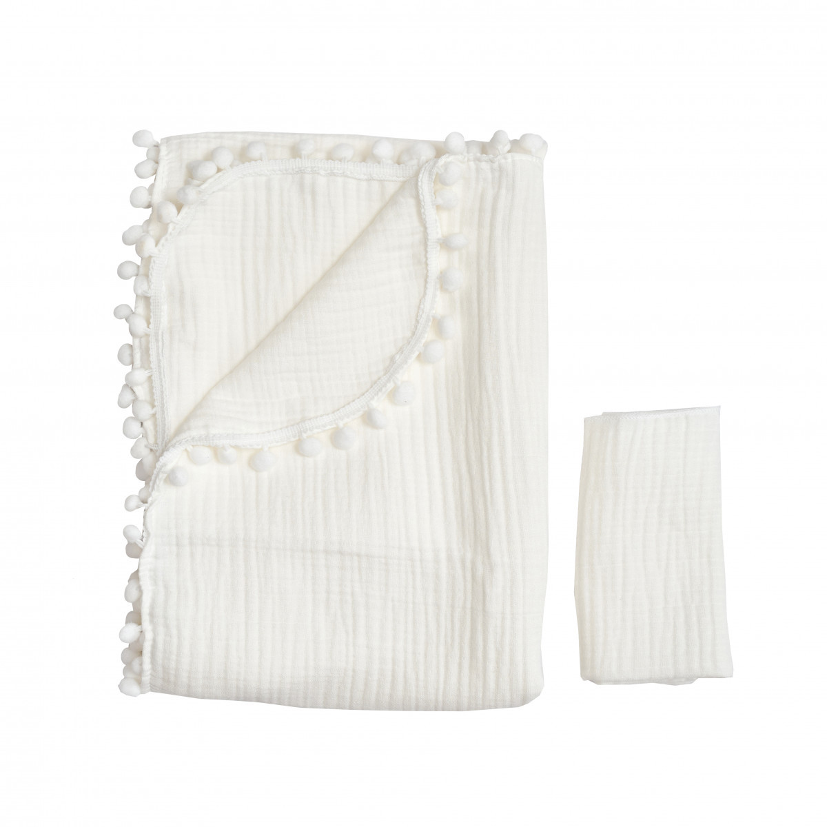 Плед Twins мусліновий 100х100 4-х шаровий з помпонами+серветка 1620-PM-100х100-202, ecru, беж світлий, фото 1