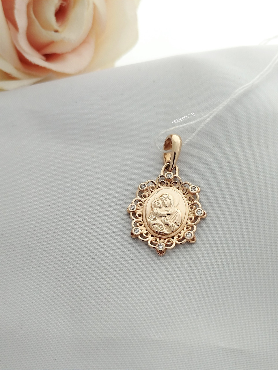 Золота ікона з червоного золота з цирконієм, фото 1