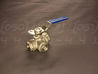 Кран триходовий кульовий муфтовий DN15 (1/2") нержавіючий, н/ж сталь AISI304, Ру63, Г-порт, майданчик