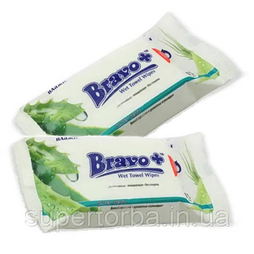 Волога серветка Bravo з ароматом алое 15 шт/уп., фото 1