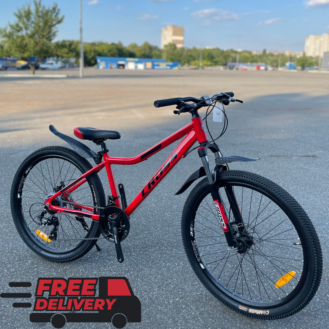 Гірський Велосипед TITAN 26" MILANO рама-15", чорно-червоний + Крылья, подножка, 2 фонаря на USB