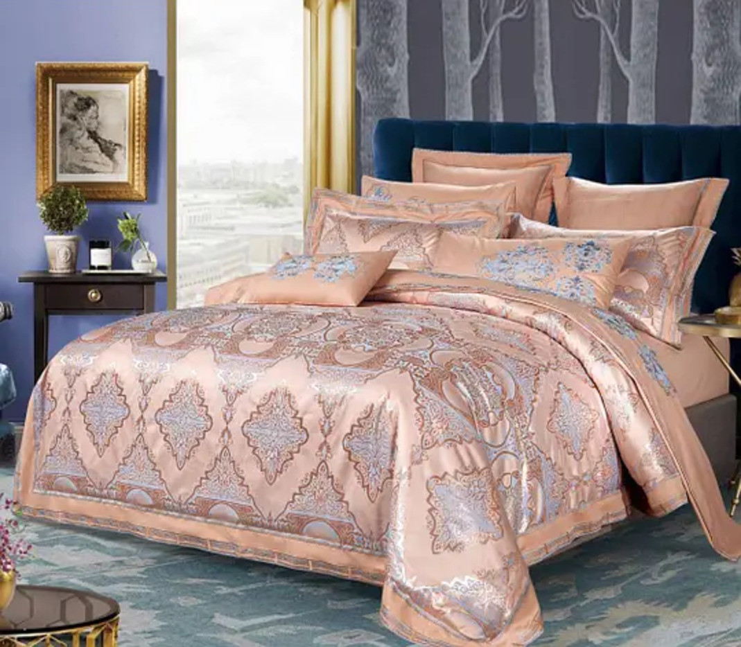 Двоспальна постільна білизна жаккард сатин 180х220 (21155) Розкішна постільна білизна з 4 наволочками, фото 1