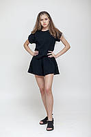 Мусліновий комплект футболка-шорти-спідниця чорний колір