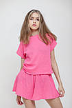 Мусліновий комплект футболка спідниця-шорти рожевий колір, фото 3