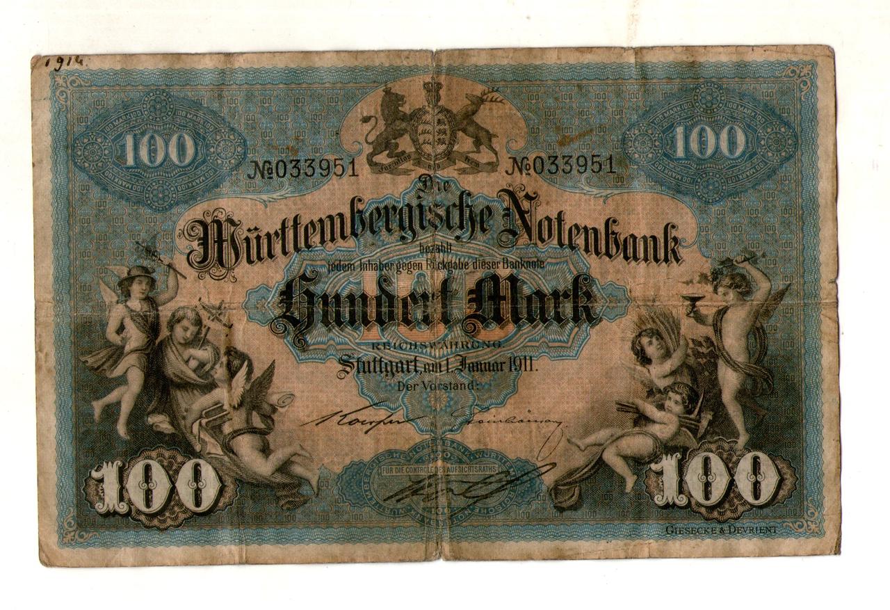 Купить Германська імперія 100 марок 1911 рік Штутгарт №105, цена 1192 ...
