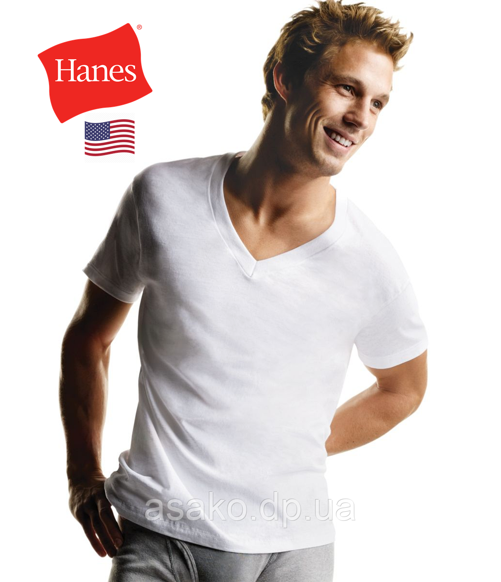 Футболка-білизна Hanes® в упаковці з 3-х шт./100% бавовна/V-подібна горловина/Оригінал зі США