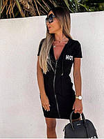 Летнее спортивное платье Женское спортивное платье на молнии с капюшоном Молодежное летнее платье 42/44, Черный