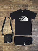 Летний комплект 3 в 1 футболка шорты и сумка Зе норс фейс черного цвета