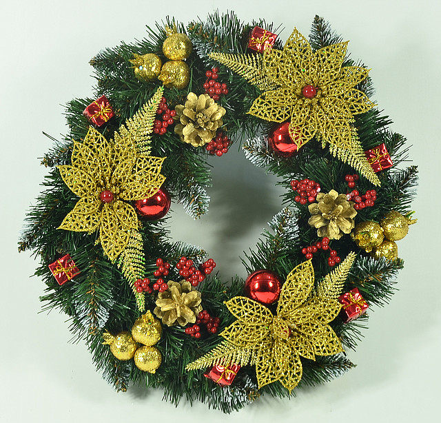 Вінок новорічний великий прикрашений 0423RG
