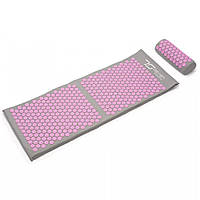 Коврик акупунктурный 7SPORTS Premium+ с подушкой серо-розовый 130*50см.