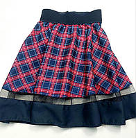 Классическая школьная юбка  на девочку 116 122 128 134  клітка колір бордо з синим