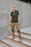 Тактический костюм Cast Protect мультикам хаки. Военный комплект Поло+Штаны. Армейская камуфляжная форма ВСУ.
