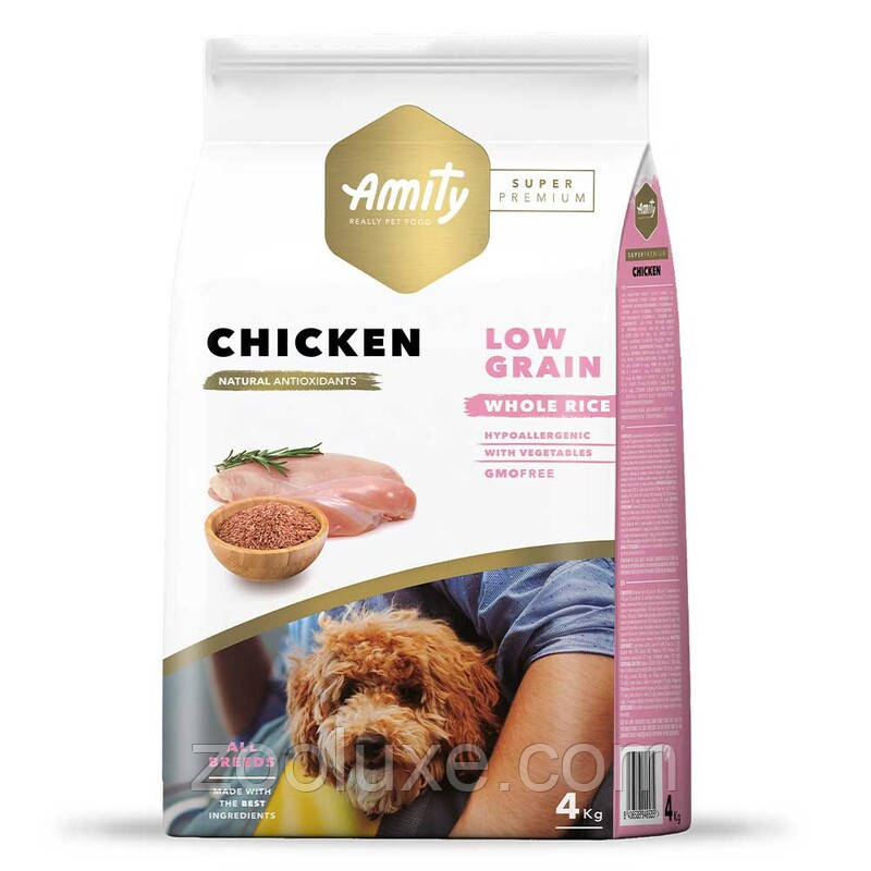 Amity Super Premium Low Grain All Breeds Chicken & Rice 14 кг корм для собак з куркою Аміті Супер Преміум
