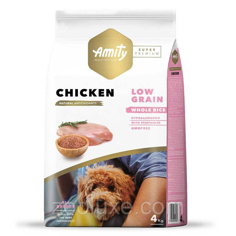 Купить Amity Super Premium Low Grain All Breeds Chicken & Rice 14 кг корм для собак с курицей