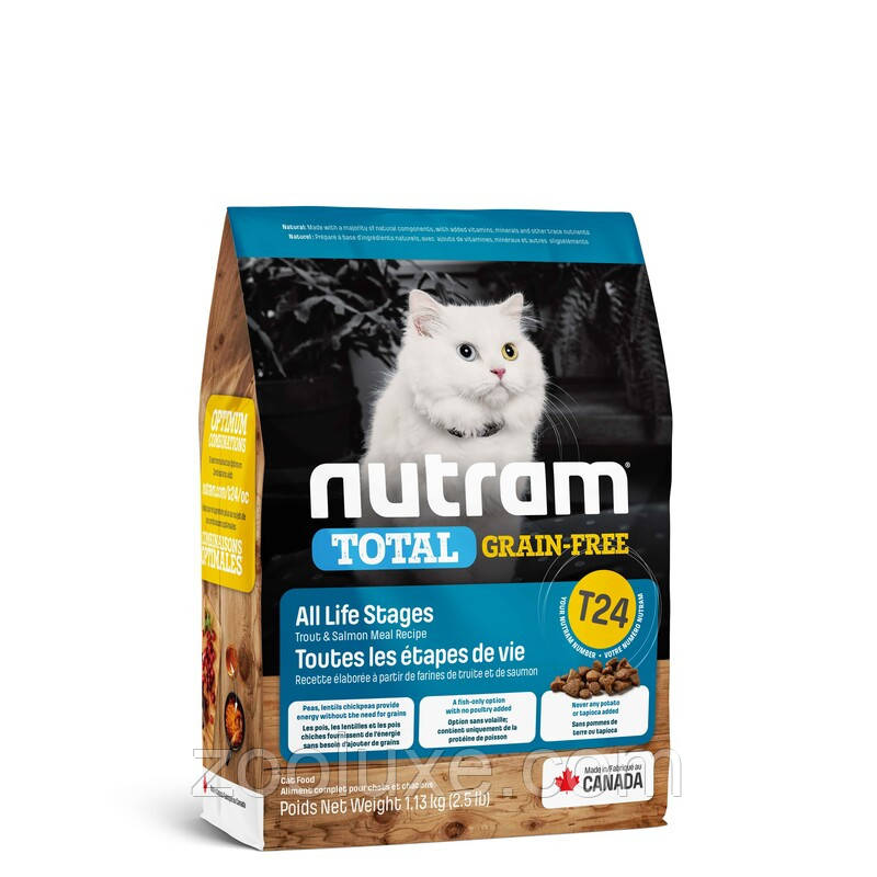 Nutram T24 Total Grain-Free Trout & Salmon 1,13 кг корм для котів Нутрам Т24 Тотал Грейн Фрі Форель і Лосось