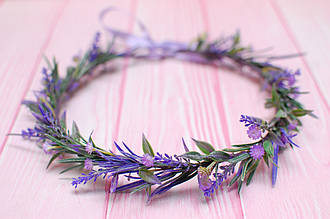 Вінок для волосся / віночок на голову з гілочками лаванди та зеленню 596