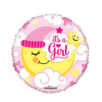Фольгированный шар 18' (45см) Круг Розовый "It s a girl" полумесяц (Китай)