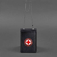 Обложка для удостоверения Красного Креста на цепочке кожаная черная