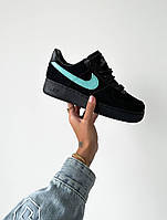 Женские кроссовки Nike Tiffany Air Force 1 Low Black (черные с зеленым) молодежные модные кроссы L2789