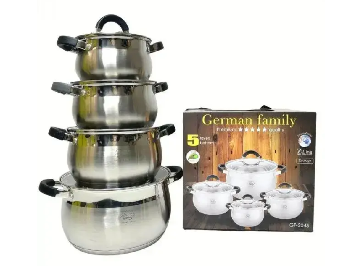 Набір каструль із неіржавкої сталі German Family GF-2045, набір посуду з неіржавкої сталі з товстим дном