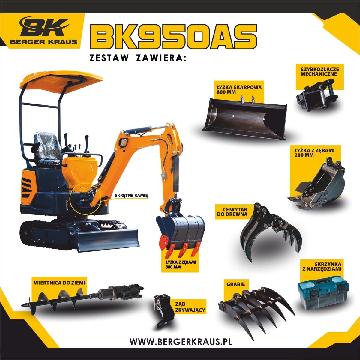 Міні-екскаватор Berger Kraus BK950AS з повним набором торсійних аксесуарів