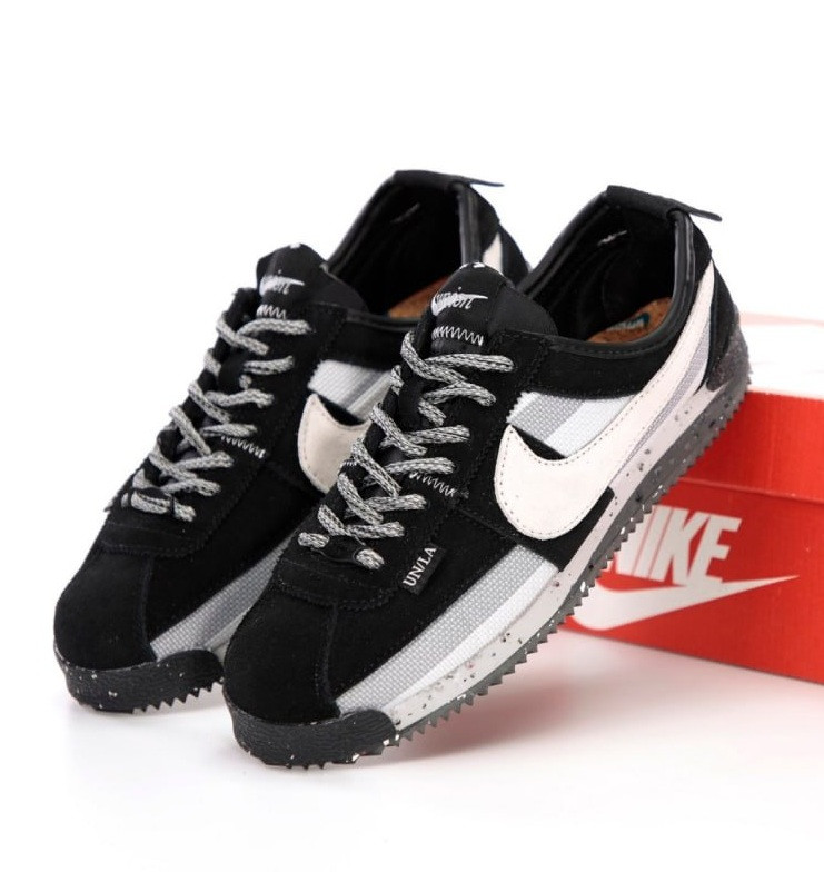 Чоловічі кросівки Nike Cortez x UNION осінь-весна нейлон повсякденні сірі з чорним. Живо фото, фото 1
