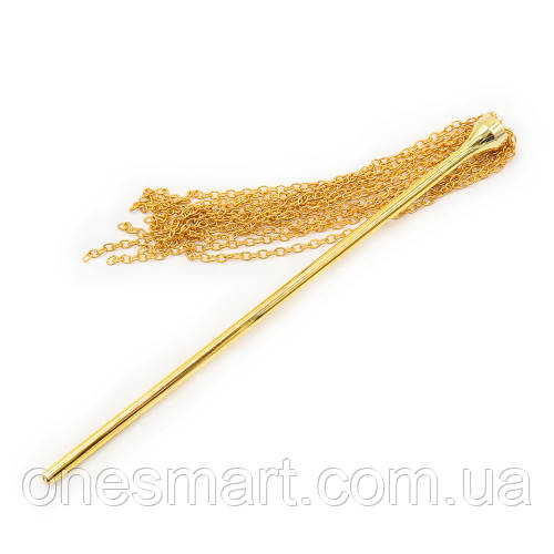 Флоггер із пензликом на ланцюжку DS Fetish Golden Metal 23 см