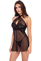 Пеньюар MIDNIGHT HALTER CHEMISE SET BLACK, S/M