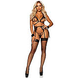 Комплект спідньої білизни Leg Avenue Eyelash Lace Open Cup Black O\S, фото 3