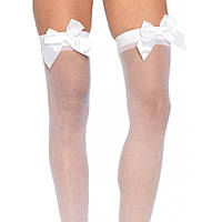 Чулки с бантиком Leg Avenue Sheer Thigh Highs, белые, O/S