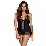 Бебідолл Obsessive Chiccanta babydoll & thong black S/M, фото 3