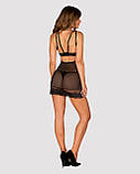 Сорочка мереживна Obsessive Allastia chemise & thong black S/M, фото 5