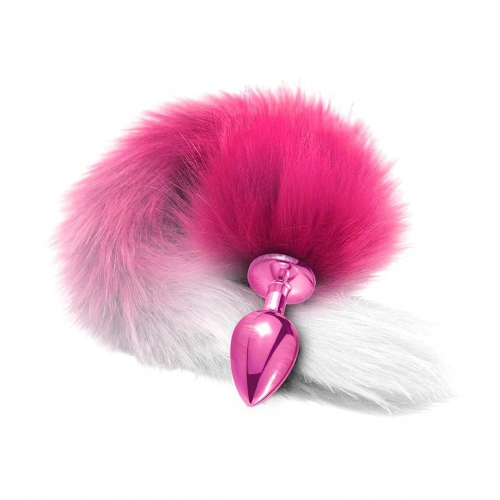 Анальна пробка з хвостом Global Novelties NIXIE METAL BUTT PLUG WITH OMBRE TAIL, PINK METALLIC