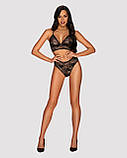 Комплект ажурний Obsessive Kokietta set Black S/M, фото 3