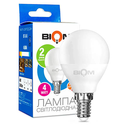 Світлодіодна лампа Biom G45 4W E14 4500K BT-546 1416, фото 2