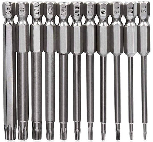 Набор бит 11 шт. 100 мм. шестилучевая звездочка с отверстием, Сталь 1/4 ...