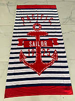 Пляжное полотенце 75х150см махра-велюр, 3625_sailor1925_red_blue