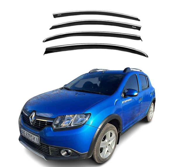 Дефлектори на вікна з Хром Молдингом Renault Sandero 2013 -> Хетчбек/Dacia Sandero 2013-2020 Хетчбек