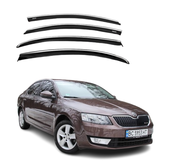 Дефлектори на вікна з Хром Молдингом Skoda Octavia A7 2013-2020 Седан