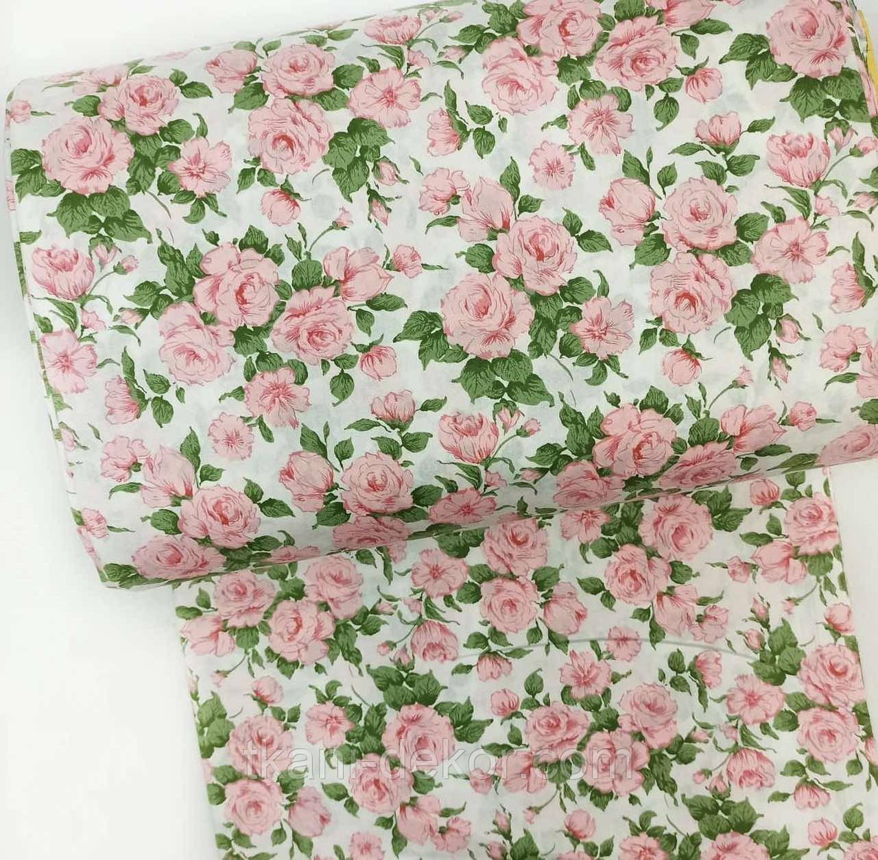 Сатин (бавовняна тканина) кучеряві троянди (0,60*160), фото 1