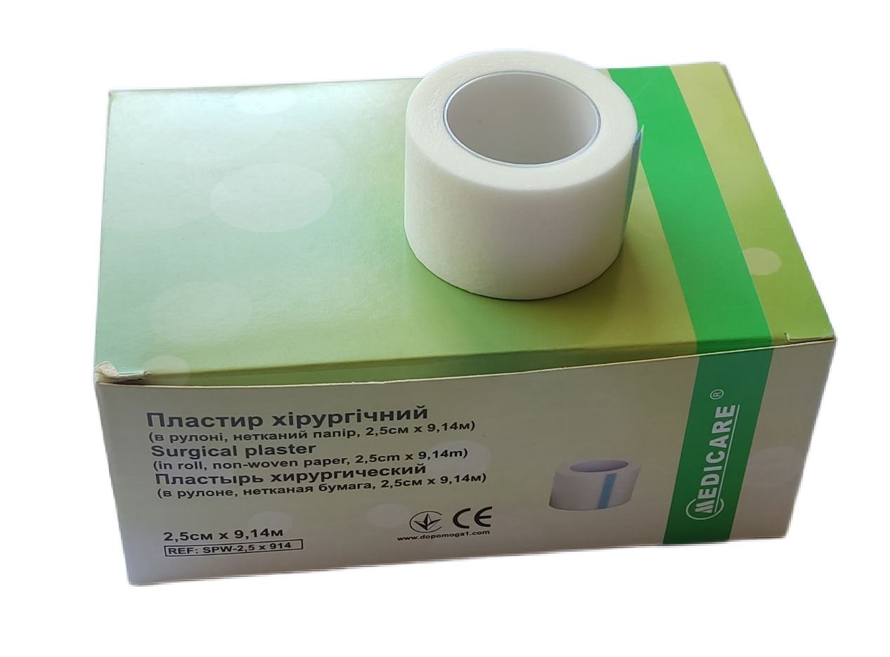 Пластир хірургічний Medicare нетканий папір (в рулоні) 2.5см х 9.14м №12